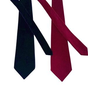 Vtg 60s Velvet Mens Wide Ties (2) Retro MCM Cotton Navy Maroon Microdot 58x4”